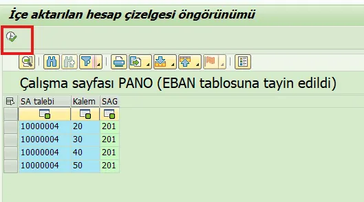 İçeri Aktarılan Hesap Çizelgesi