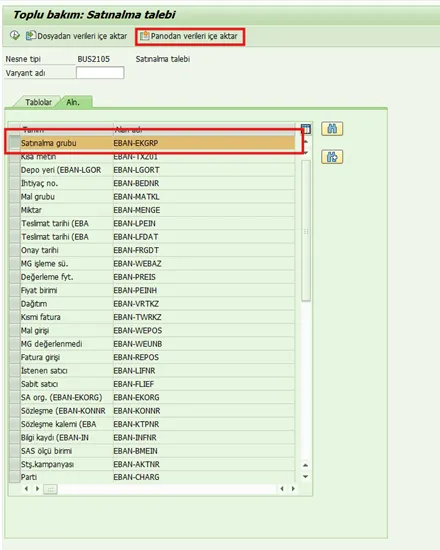 SAP Panodan içeri veri aktar
