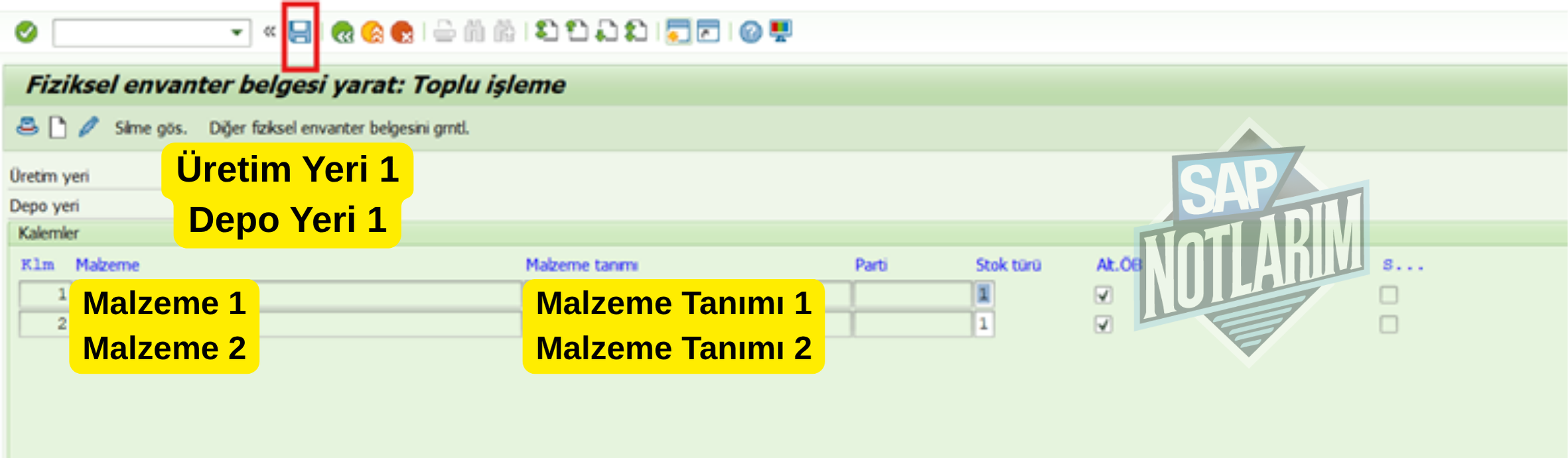 Envanter Sayım Belgesi Kaydetme