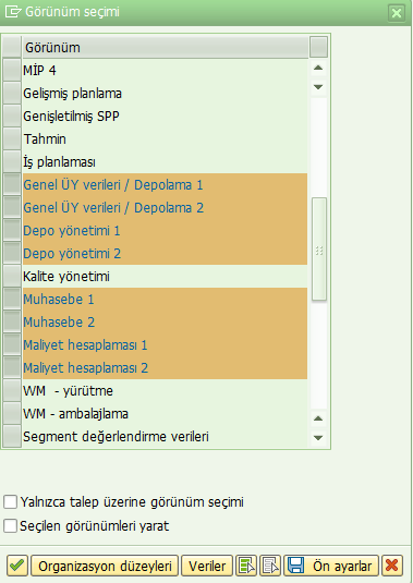 Malzeme Görünümleri SAP MM