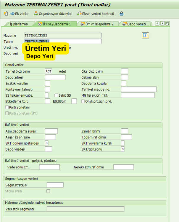 SAP MM01 Üretim ve Depo Yeri Görünümü SAP MM01 Üretim ve Depo Yeri Görünümü