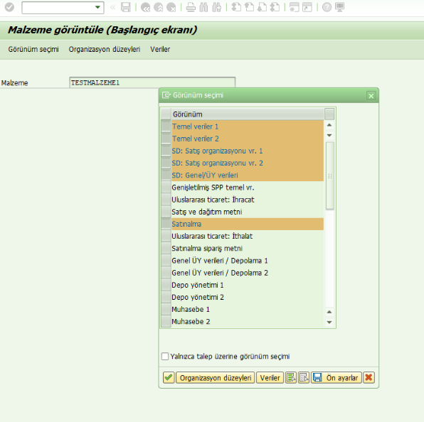 MALZEME görüntüle görünüm seçimi